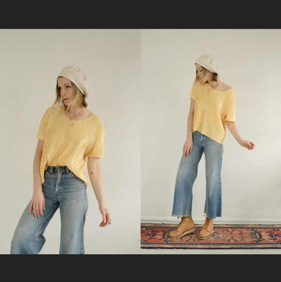 Vintage Satin Crinkle T-Shirt Top ☀️ - Picture 2 of 5